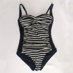 Emerald Bay black/white striped tummy control onepiece bathing suit 12